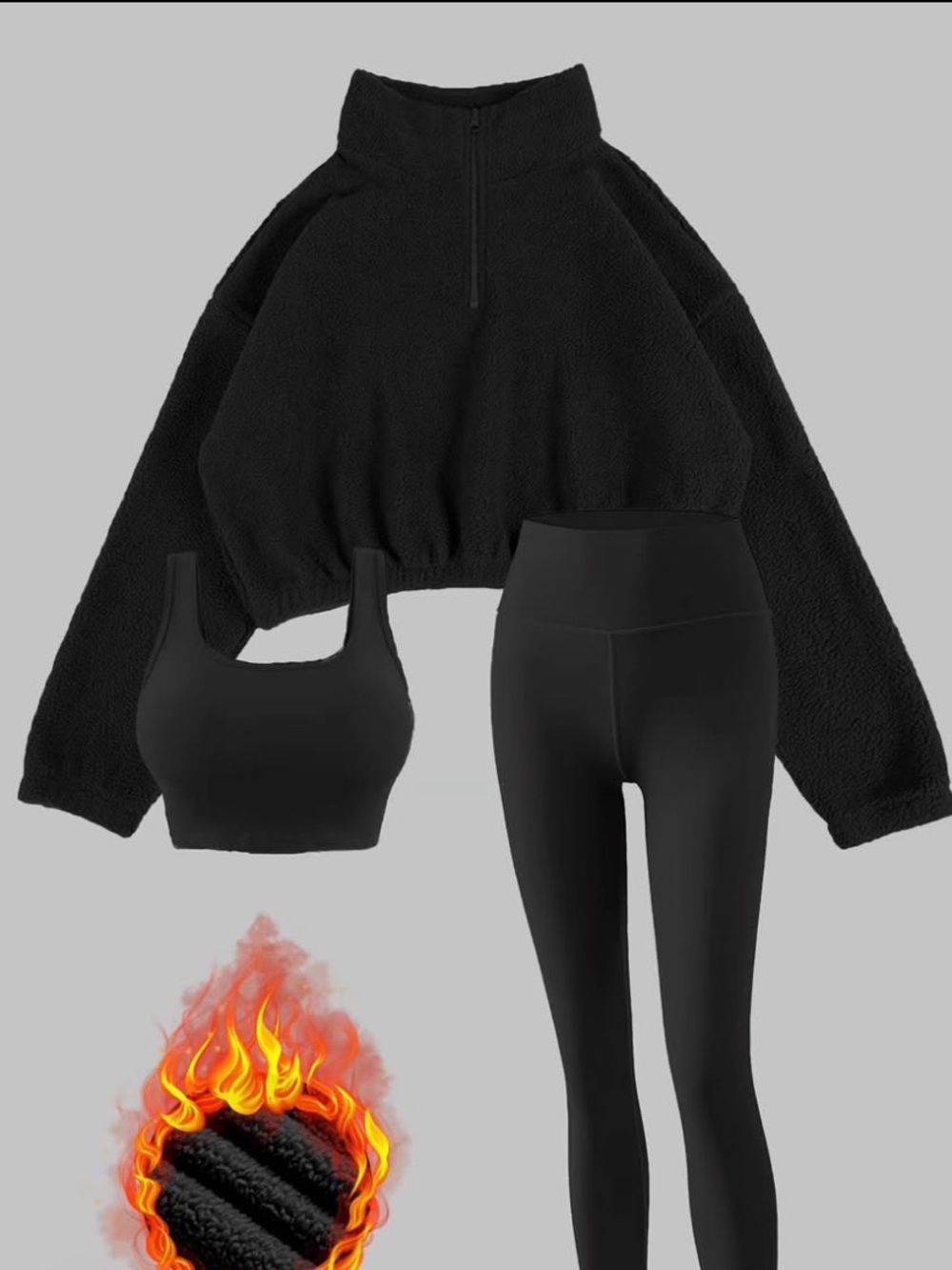 Fleece lined tracksuit set cozy 3 pieces outfits sz small black grey cream avail